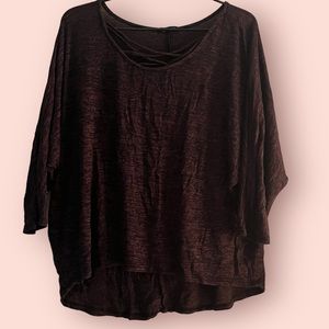 Olivia Blu, 3/4 Sleeve Crisscross Round Top, Heather Purple, Size Large